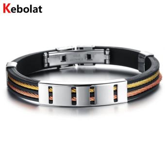 Kebolat Stainless Steel Wire Silicone Bracelets Fashion Men Bracelet Cool Man Casual Bracelet Trend Male Jewelry Accessorie PH841-Gold - intl