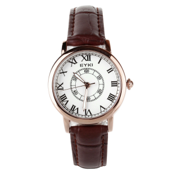 EYKI Fashion Couple PU Leather Roman Numerals Dial Quartz Wrist Watch (Brown) - intl