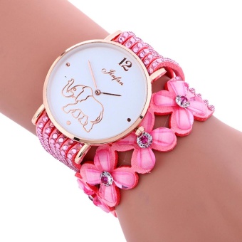 Fashion Elephant Pattern Chimes Diamond Leather Bracelet Lady Womans Wrist Watch - intl