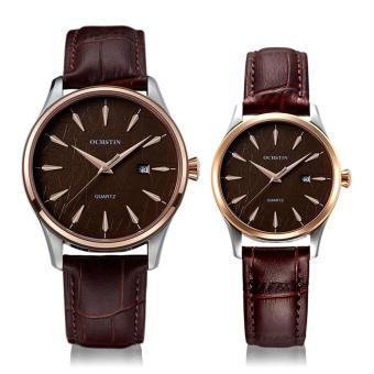 nonvoful OCHSTIN brand leather men's watches stainless steel waterproof watch Male calendar Korea couple watches one pair (brown)