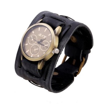 CE Retro Leather Bracelet Watch Men's Watch Personalized Cowhide Bracelet Watch Retro Cowhide Bracelet Watch Men And Women Leather Watch Punk Black - intl
