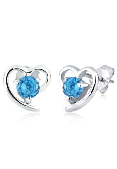 Elli Germany 925 Sterling Silver Anting Heart Zirconia Blue Biru Muda