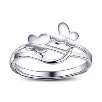 Women Adjustable Ring Romantic Solid 925 Sterling Silver Ring Plain Butterfly Style Jewelry - intl