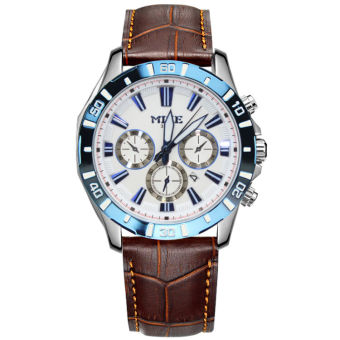 telimei Meters (Mike) watch outdoor sports and leisure Mens watch business fashion watch avant-garde and unique waterproof quartz table 353m flour blue edge brown belt - intl