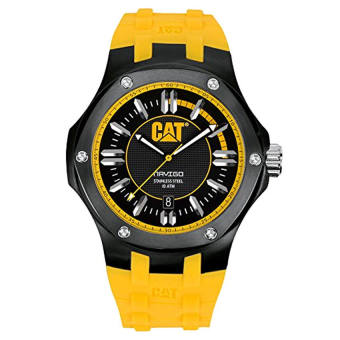 CAT WATCHES Men's A116127127 Navigo Date Black and Yellow Analog Dial Black Rubber Strap Watch (Intl)
