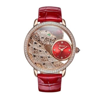 jiechuan With Wei Na (Davena) hollow double decker rotary dialfashion charm diamond 30550F gold watch watch table retro beltblack belt (Red) - intl