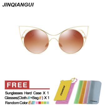 JINQIANGUI Sunglasses Women Cat Eye Retro Titanium Frame Sun Glasses Brown Color Eyewear Brand Designer UV400 - intl