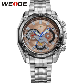 [100% asli] WEIDE merek laki-laki perhiasan jam kuarsa olahraga sejalan stainless steel tahan air jam tangan militer