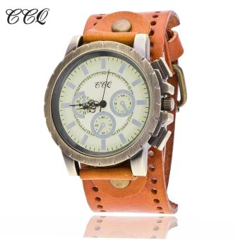 CCQ Fashion Men Date Stainless Steel Leather Analog Quartz Sport Wrist Watch - intl