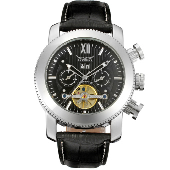 2016 Jargar Men Mechanical Dress Watch Tourbillon Automatic Wristwatch Black Leather Strap Gift Box JAG510M3S1