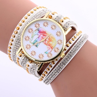Fashion Elephant Pattern Chimes Leather Bracelet Lady Womans Wrist Watch WH - intl