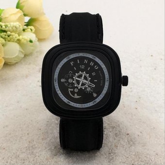 CE gear turn second hand imitation mechanical male watch square silicone watch sports watch fashion single product watch selling single product round dial black strap black dial - intl