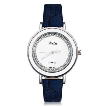 LD Shop Elegant Crystal Rhinestone Leather Women Wrist Watch Silver (Blue)
