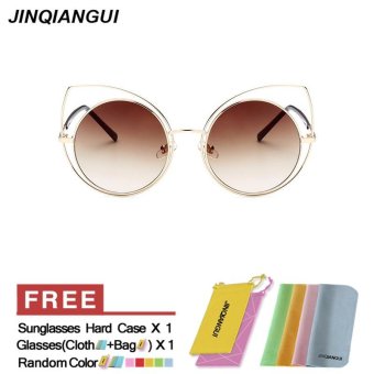 JINQIANGUI Sunglasses Women Polarized Cat Eye Retro Titanium Frame Sun Glasses Brown Color Eyewear Brand Designer UV400 - intl