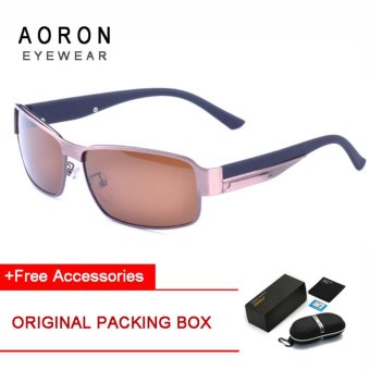 AORON Brand Brand Aoron Classic Designer Fashion Leisure Glasses Polarized Cool Sunglasses Copper Alloys Sunglasses(Coffee Frame+Brown Lens)[Buy 1 Get 1 Freebie] - intl