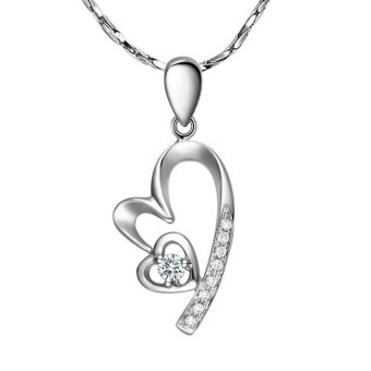 Heart Shape Cubic Zirconia Brilliant Round Cut Pendant Women Gift 100% 925 Sterling Silver Necklace - intl