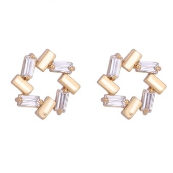 Pair of Cube Shaped Ring Style Women's Girls Zircon Decored Eardrop Earrings Ear Studs (White) - Intl