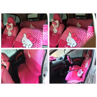 Sarung Jok 18in1 / Car Set / Bantal Mobil Hello Kitty Pink Jazz, Yaris, March, Avanza, Xenia, Ertiga, dll (Head-rest Tidak Menyatu) (2 Baris)