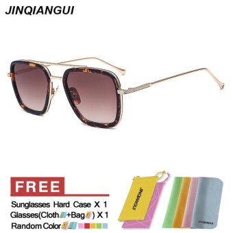 JINQIANGUI Sunglasses Men Square Brown Color Polaroid Lens Titanium Frame Driver Sunglasses Brand Design - intl