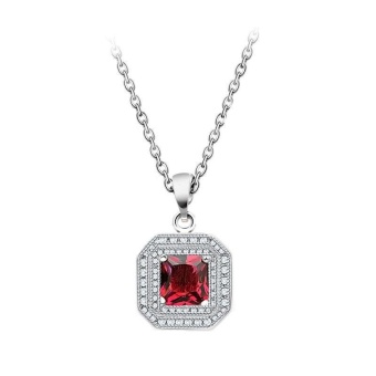 Red Ruby Pendant Female Trendy Chain Link Necklace Sterling Silver Jewelry Gift for Women
