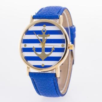 YBC Women Multi-Color Striped Anchor Faux Leather Analog Quartz Wrist Watch - intl