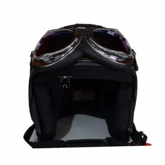 Helm Retro Pilot Klasik JPN Momo Vintage Brown Doff Goggle Kacamata Chrome - Cokelat - Free 1 Helm Retro