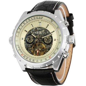 JARGAR Calendar Men'S Dress Fashion Steampunk Black Watchbands Tourbillon Automatic Self-Wind Watch(Beige)