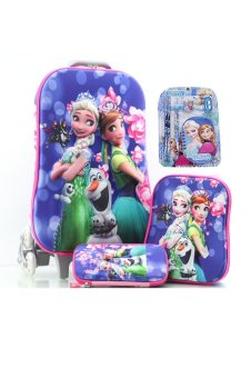BGC Disney Frozen Fever Elsa Anna Koper Purple Sakura Set Troley T Samurai + Lunch Box + Kotak Pensil + Alat Tulis