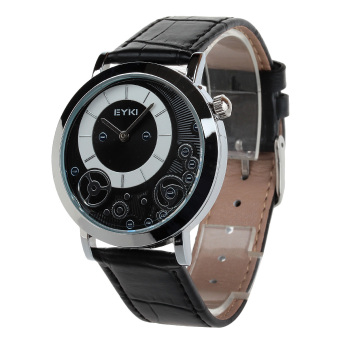 EYKI EET8816L-S0202 Men's Fashion Casual PU Leather Strap Quartz Waterproof Wristwatch (Black)