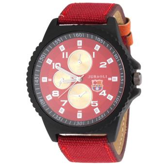 360DSC JUBAOLI 1010 Men's Arabic Numerals Round Dial with Three Sub-dials Quartz Analog Canvas & PU Leather Band Wrist Watch - Red - intl