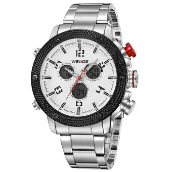 [100% Genuine]WEIDE Men Digital LCD Dual Display Wristwatches Quartz Watch Stainless Steel Waterproof Sport Watches 5206 - intl