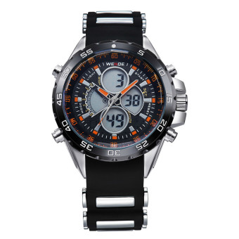 WEIDE Men Sports Watches Brand Quartz Watch Relogio Masculino LCD Digital Display Silicone Strap Alarm Waterproof Wristwatches(Orange) - intl