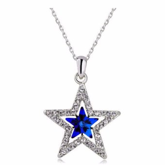 Vienna Linz Kalung Wanita Crystal Star Pendant Necklace Korea Fashion Jewelry Gift - Silver Biru
