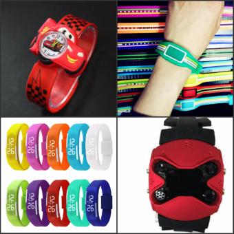 LED Watch Sporty Men - Multicolour Gratis + 1 Buah Jam Karakter Cars Merah + 1 Buah Jam LED Stripes + 1 Buah Jam LED Ninja