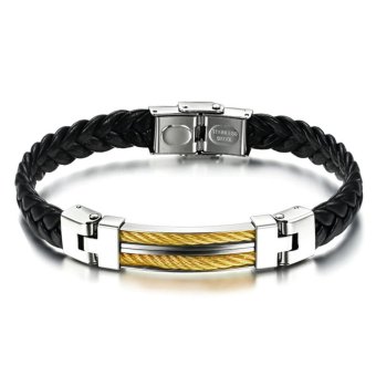 Kebolat Fashion 2017 Men Bracelet Gold Stainless Steel Leather Bracelets Cool Man Casual Bracelet Trend Male Jewelry Accessorie PH765J - intl