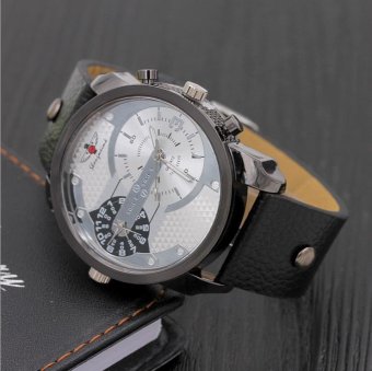 CE dual movement when the two show rivets belt men's watches Europe and the United States selling a single product watch selling single product round dial black strap black dial - intl