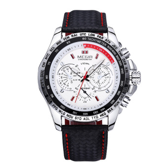 MEGIR Sports Brand Quartz Mens Watches Top Brand Luxury Quartz-watch Clock Leather Strap Male Wristwatch (White) - intl