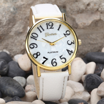 Fashion Women Retro Digital Dial Leather Band Quartz Analog Wrist Watch Watches(White) - intl