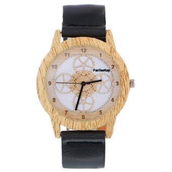 Women Wood Grain Analog Quartz Watch Leather Band Wrist Watch - intl