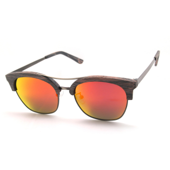CHASING Retro style sunglasses polarized lenses Anti-UV half-rim sun glasses acetate metal frame vintage brown CS115364s (red lens) - Intl