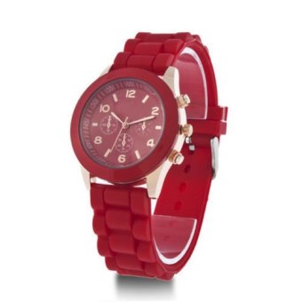 Unisex Geneva Silicone Jelly Gel Quartz Analog Sport Wrist Watch Women Girls (Red)