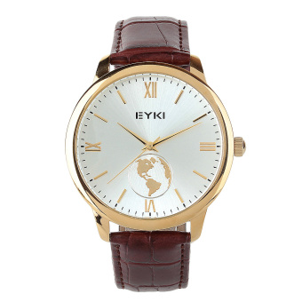 EYKI Fashion Couple World Map Silver Dial Brown PU Leather Quartz Wristwatches (Brown)