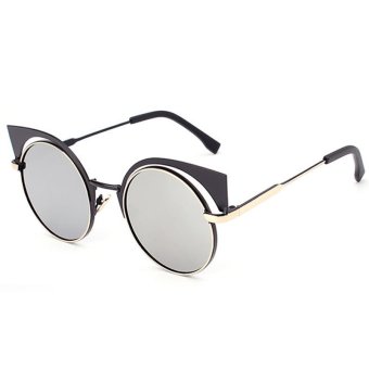 2016 New Round Sunglasses Women Brand Design Cat Eye Sun Glasses Women Retro Vintage Coating Mirror UV400 CC10514-04 (Silver)
