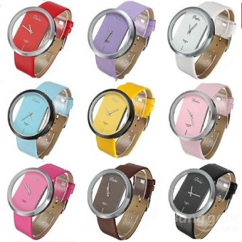 LD Shop Unisex Leather Transparent Dial Hollow Quartz Wrist Watch(Brown) - intl