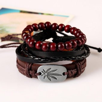 CE Europe And The United States Wind Simple Retro Weaving Cowhide Bracelet Alloy Maple Leaf Leather Bracelet Multi-Layer Suit Leather Bracelet Leather Necklace Couple Bracelet Men's Bracelet Punk Bracelet - intl