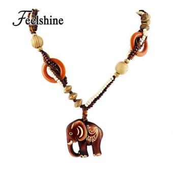Elephant Boho Ethnic Jewelry Long Hand Made Bead Wood Elephant Pendant Maxi Necklace for Women - intl