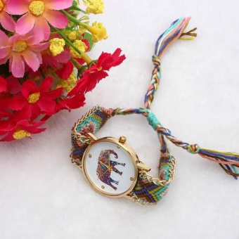 Women Girl Handmade Braided Elephant Bracelet Dial Quarzt Watch PP+BW - intl