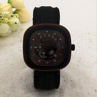 CE gear turn second hand imitation mechanical male watch square silicone watch sports watch fashion single product watch selling single product round dial black strap brown dial - intl