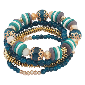 Phoenix B2C 4Pcs Women Europe Style Beads Alloy Acrylic Multilayer Bangle Cuff Bracelets (Dark Green)