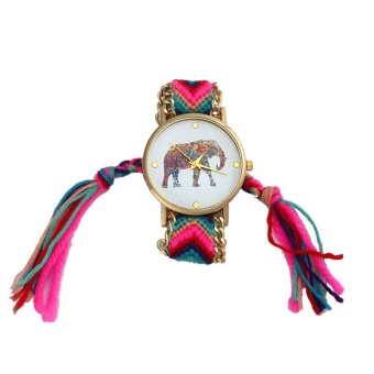 Women Girl Handmade Braided Elephant Bracelet Dial Quarzt Watch Hot+GN - intl
